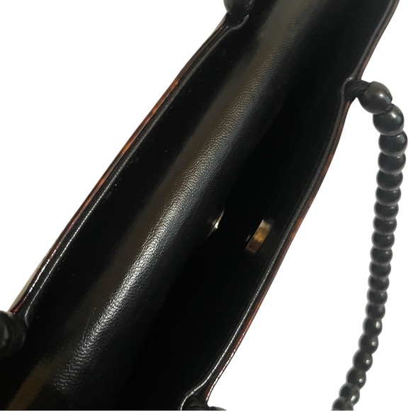 Vintage Stuart Weitzman Tortoise Print Brown Structured Tote Black Beaded Handle - Picture 8 of 16